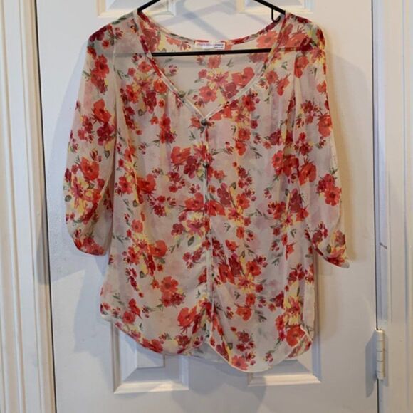 A'Gaci Sheer Floral 3/4 Sleeve Blouse - Picture 1 of 5